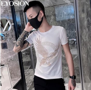 Ανδρική μπλούζα Hot Sale Diamond Fashion Eagle Printed Hot Drills T Shirt Slim Fit Style κοντά μανίκια Αντρικά ρούχα μέγεθος S-5XL