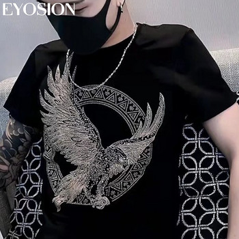 Гореща разпродажба Мъжка тениска Diamond Fashion Eagle Printed Hot drills T Shirt Slim Fit Style Short Sleeves Мъжки дрехи размер S-5XL