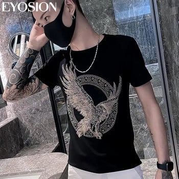 Ανδρική μπλούζα Hot Sale Diamond Fashion Eagle Printed Hot Drills T Shirt Slim Fit Style κοντά μανίκια Αντρικά ρούχα μέγεθος S-5XL