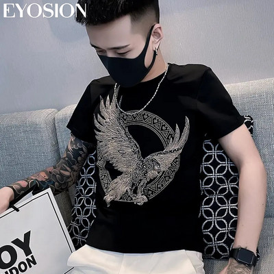 Hot Sale Meeste T-särk Diamond Fashion Eagle Printed Hot drills T-särk Slim Fit Style Lühikeste varrukatega Meeste Rõivad suurus S-5XL