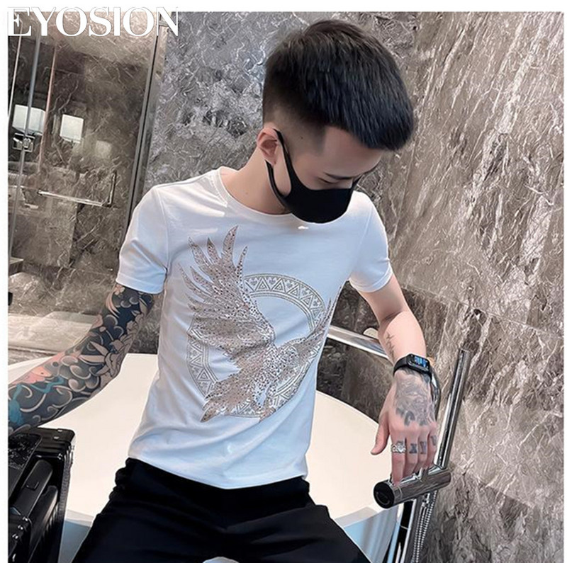 Popularno rasprodana muška majica kratkih rukava s dijamantskim modnim orlom s printom Hot drills T-shirt Slim Fit stil kratkih rukava Muška odjeća veličina S-5XL