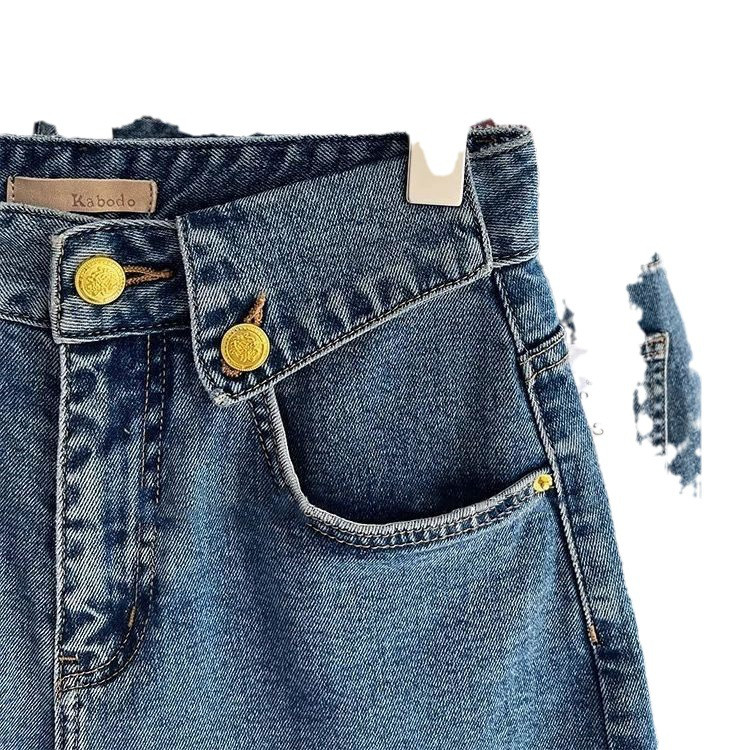 Nyári női új széles szárú farmer rövidnadrág magas derekú mandzsettázott A-vonalú kék ötpontos farmer rövidnadrág Y2K ruhák