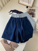 Ljetne traper kratke hlače Modne ženske jednobojne kratke traperice s elastičnim strukom Ležerne hlače Vintage džepovi Široke traper hlače za plažu