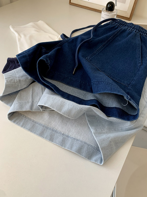 Ljetne traper kratke hlače Modne ženske jednobojne kratke traperice s elastičnim strukom Ležerne hlače Vintage džepovi Široke traper hlače za plažu