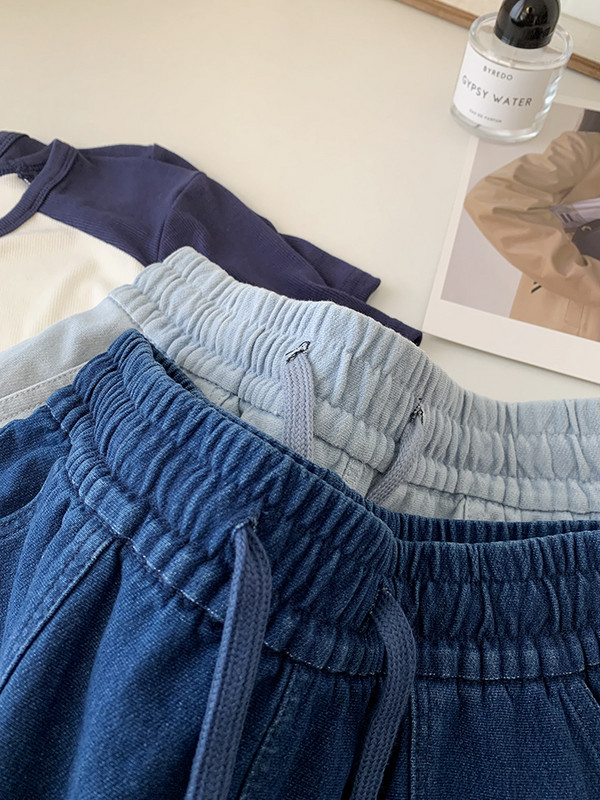 Ljetne traper kratke hlače Modne ženske jednobojne kratke traperice s elastičnim strukom Ležerne hlače Vintage džepovi Široke traper hlače za plažu