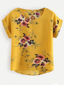 Nyári divat Virágmintás blúz Pulóver Női O-nyakú póló felsők Női rövid ujjú ing Blusas Női ruházat