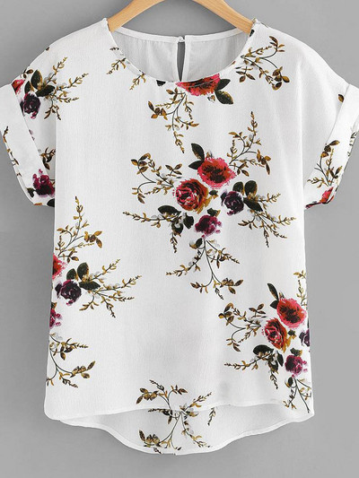 Nyári divat Virágmintás blúz Pulóver Női O-nyakú póló felsők Női rövid ujjú ing Blusas Női ruházat