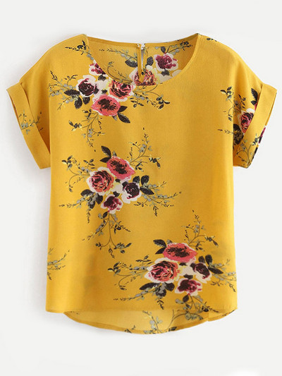 Nyári divat Virágmintás blúz Pulóver Női O-nyakú póló felsők Női rövid ujjú ing Blusas Női ruházat