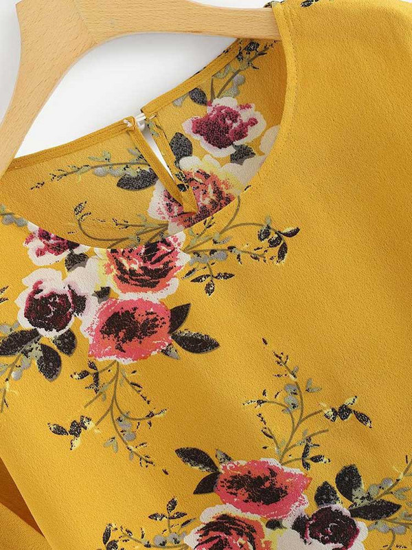 Nyári divat Virágmintás blúz Pulóver Női O-nyakú póló felsők Női rövid ujjú ing Blusas Női ruházat