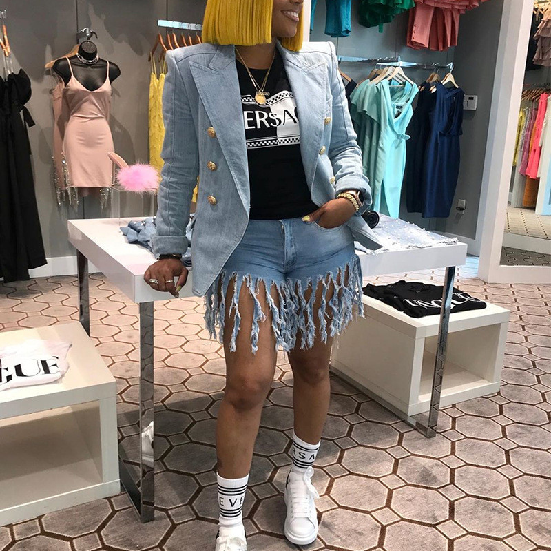 Ljeto 2022. Nove ženske kratke traper kratke hlače s resicama, modne rastezljive uske traperice kratke hlače, ulična hipsterska odjeća S-2XL