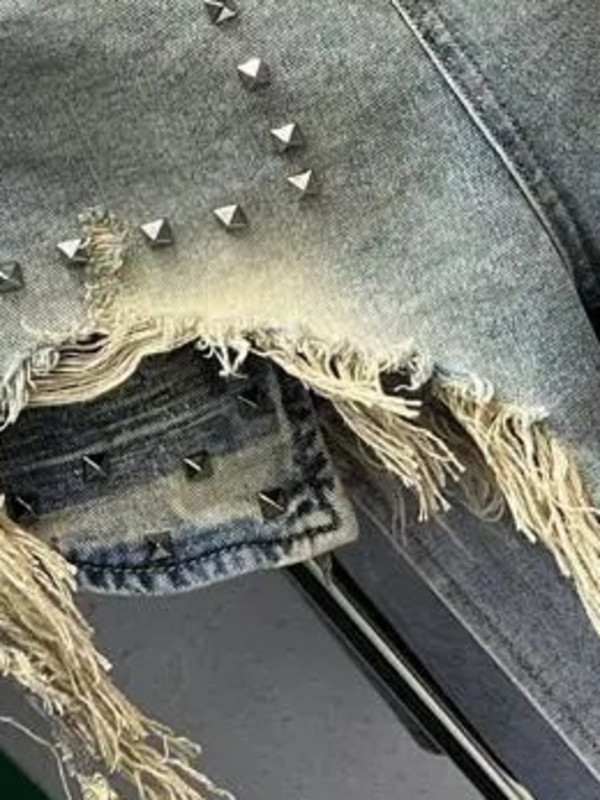 [EWQ] Modne traper kratke hlače s europskim zakovicama za žene velike veličine, kratke hlače A kroja s resicama, 2024., proljeće ljeto 16U8996