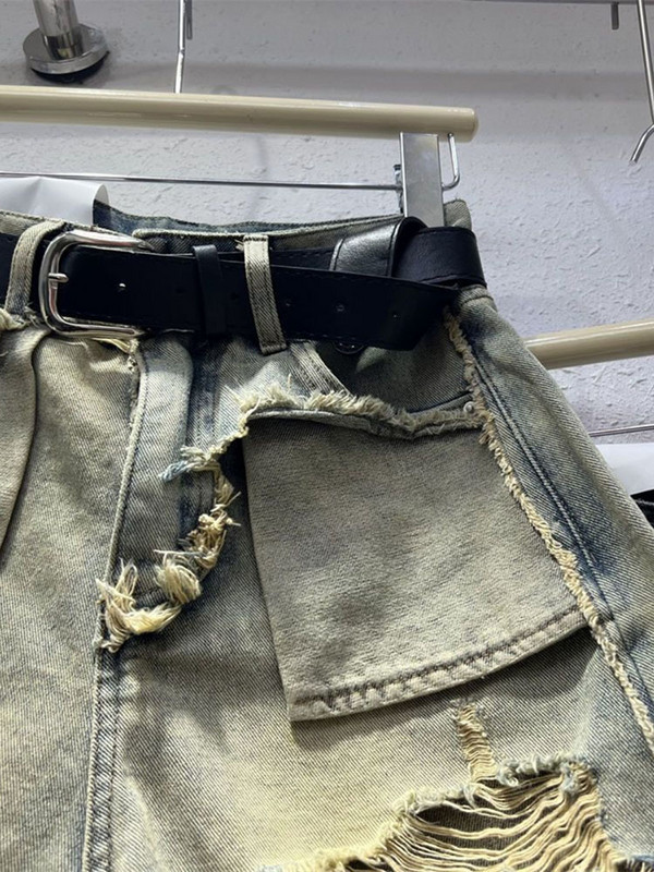 [EWQ] Új divatos bojtzseb magas derekú farmer rövidnadrág női A-vonalú patchwork alsó rövid nadrág 2024 tavasz nyár 16U8993