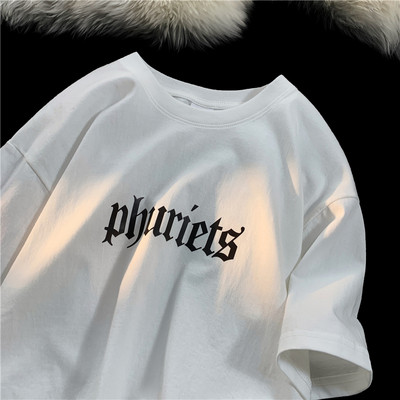 Férfi pamut póló Nyári divat Túlméretezett rövid ujjú fehér betűs póló Alkalmi utcai ruházat Harajuku edzőterem Vicces gót ruhák