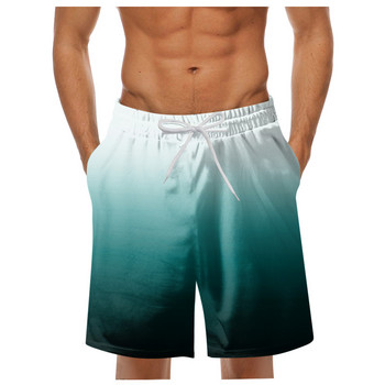 Модни мъжки пролетни летни ежедневни къси панталони Свободни щамповани спортни плажни панталони с джобове Мъжко плажно облекло с градиент на шнур