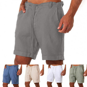 Мъжки летни дишащи едноцветни ленени панталони Мъжки памучни ленени къси панталони Панталони Фитнес Streetwear S-3XL