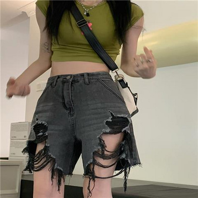 S-5XL traper kratke hlače, ženske ljetne, poderane korejske mode visokog struka, univerzalne vintage isprane rupe, ulična odjeća, šik