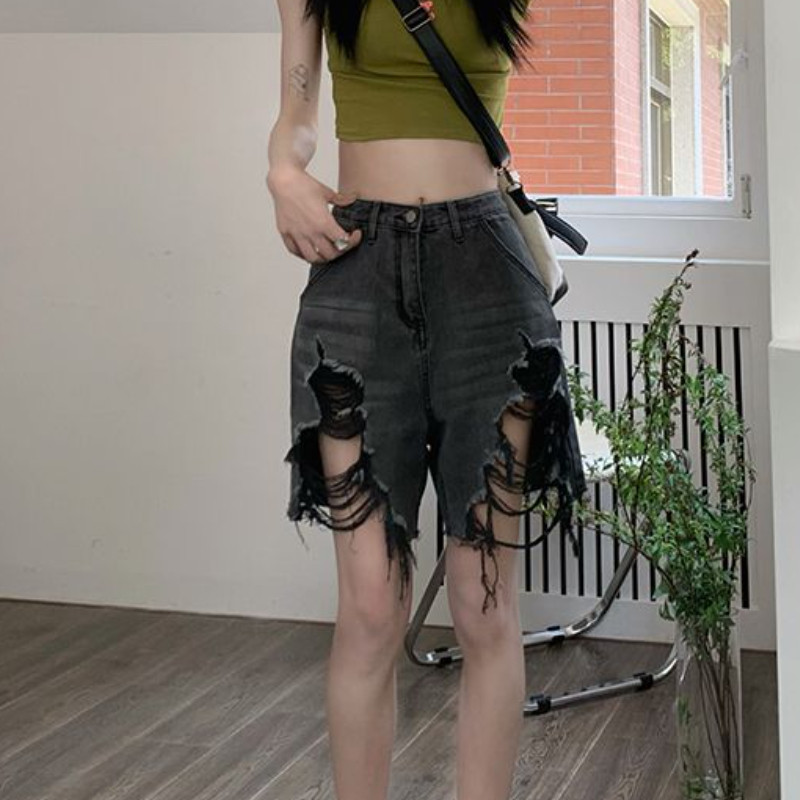 S-5XL traper kratke hlače, ženske ljetne, poderane korejske mode visokog struka, univerzalne vintage isprane rupe, ulična odjeća, šik 