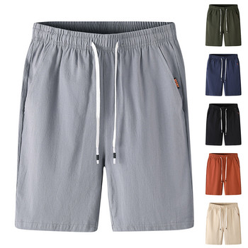 Нови мъжки памучни ленени къси панталони Мъжки летни дишащи едноцветни ленени панталони Фитнес Streetwear S-3xl
