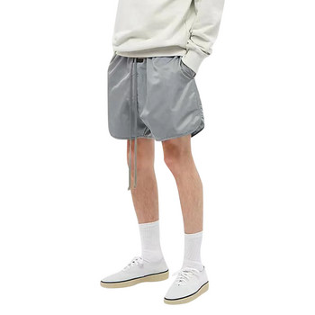 2024 Мъжки модни летни къси панталони Ежедневни къси панталони със средна талия Свободни едноцветни къси панталони Шорти с шнурове Мъжки широки къси панталони