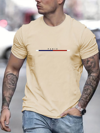 Мъжка тениска 100 Cotton Paris с къс ръкав Горна широка тениска