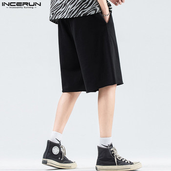 INCERUN 2024 Мъжки къси панталони Едноцветни шнурове Свободни летни мъжки долнища Streetwear Джобове Модни ежедневни мъжки шорти S-5XL