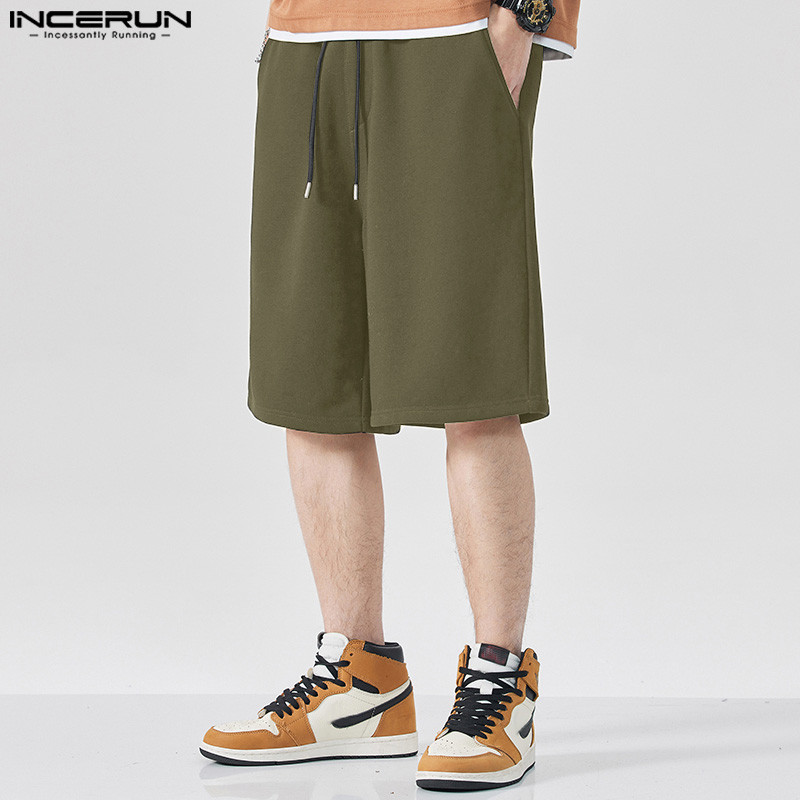 INCERUN 2024 Muške kratke hlače jednobojne labave ljetne muške kratke hlače s uzicom, ulična odjeća s džepovima, modne ležerne muške kratke hlače S-5XL