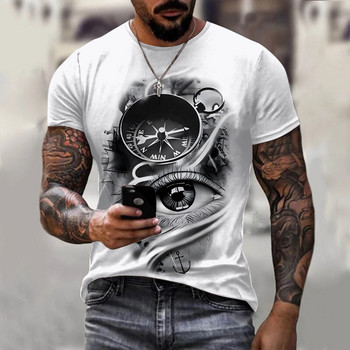 Винтидж мъжка тениска, лятна тениска с къс ръкав, О-образно деколте, тениска с принт с 3D котви, голямо мъжко облекло, ежедневно улично облекло