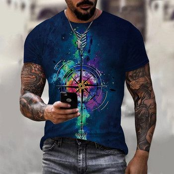 Винтидж мъжка тениска, лятна тениска с къс ръкав, О-образно деколте, тениска с принт с 3D котви, голямо мъжко облекло, ежедневно улично облекло