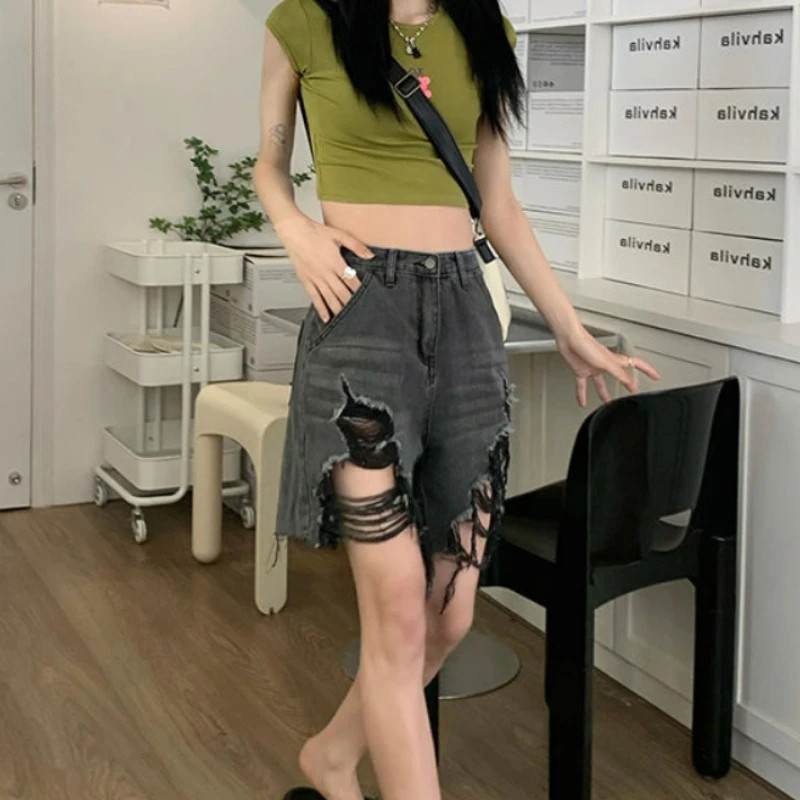 MEXZT S-5Xl Traper kratke hlače Ženske kratke traperice visokog struka Ljetne ulične korejske vintage kratke hlače širokih nogavica Novo