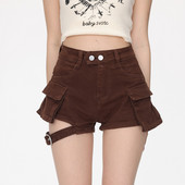 Cargo τζιν γυναικεία σορτς καλοκαιρινές τσέπες καφέ ψηλόμεσο σορτς σε γραμμή Α Streetwear All-match Simple Vintage