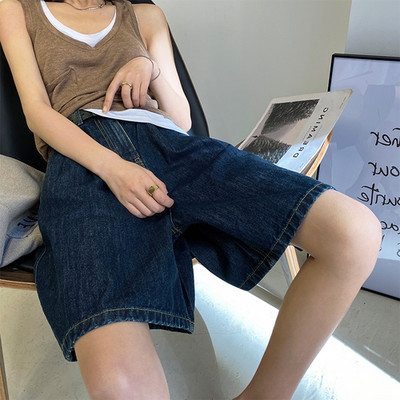 Baggy, zili džinsu šorti sieviešu ielu apģērbi S-4XL unisex Ins modes bikses līdz ceļgaliem platām kājām sievietēm American Vintage Chic BF