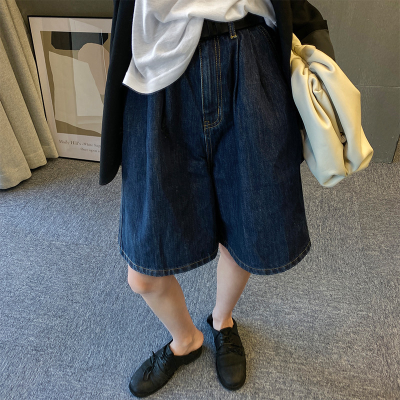 Baggy, zili džinsu šorti sieviešu ielu apģērbi S-4XL unisex Ins modes bikses līdz ceļgaliem platām kājām sievietēm American Vintage Chic BF