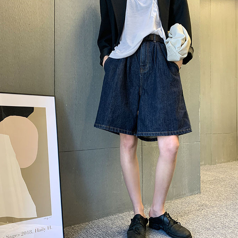 Baggy, zili džinsu šorti sieviešu ielu apģērbi S-4XL unisex Ins modes bikses līdz ceļgaliem platām kājām sievietēm American Vintage Chic BF