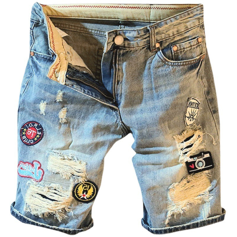 Summer Casual Punk Style Luxury Ripped Washed Jeans Ανδρικό τζιν σορτς με λεπτό κέντημα Patch Πλυμένο τζιν σορτς για άνδρες