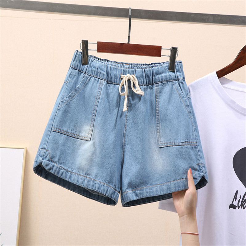 S-7xl Oversize Ležerne traper kratke hlače Ženske široke ljetne traperice na vezanje Modne elastične hlače visokog struka Cortos kratke Vaqueros