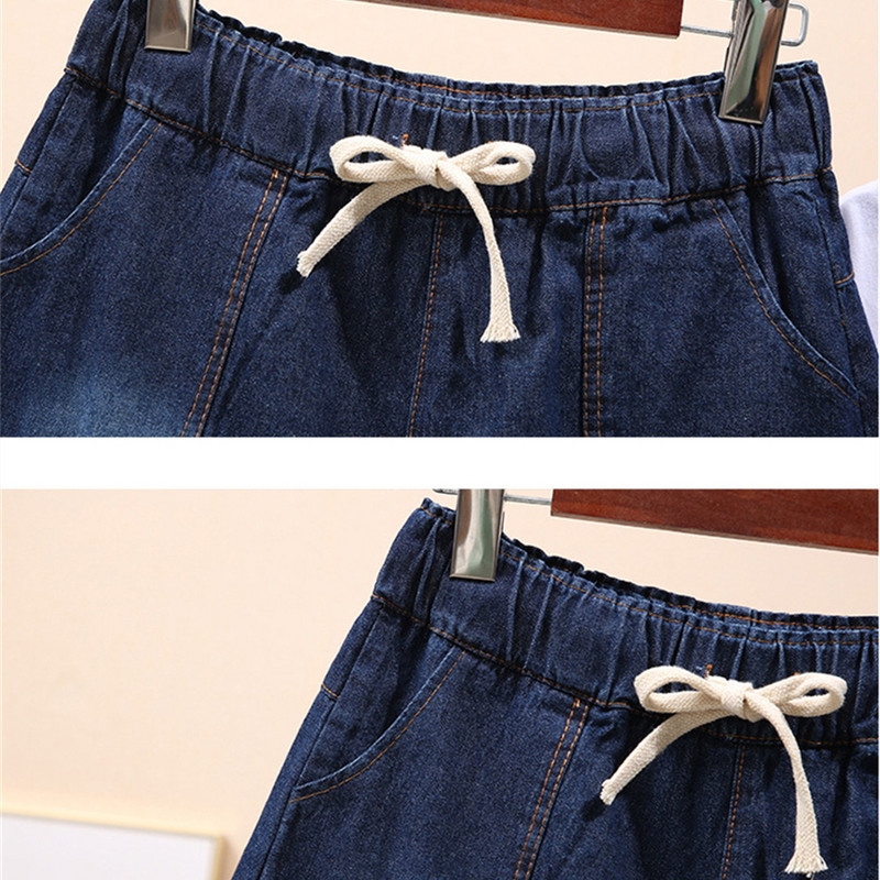 S-7xl Oversize Ležerne traper kratke hlače Ženske široke ljetne traperice na vezanje Modne elastične hlače visokog struka Cortos kratke Vaqueros