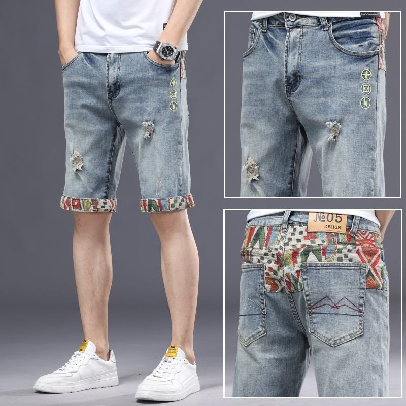 2024 Elastične kratke traper hlače s pet točaka muške ljetne korejske verzije s vezom labave ravne uske ležerne korejske verzije