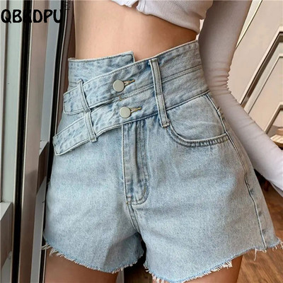 Eleganta dizaina šorti ar augstu vidukli Džins Sieviešu ielas apģērbi Zils Vasaras Liela izmēra kovboju šorti Modes Hot A-Line Baggy Denim Cortos