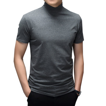 Тенденция за 2022 г., лято, мъжка тениска с полувисока яка, мерсеризиран памук и къс ръкав, тениска по тялото, мъжка едноцветна модна тениска с висока яка