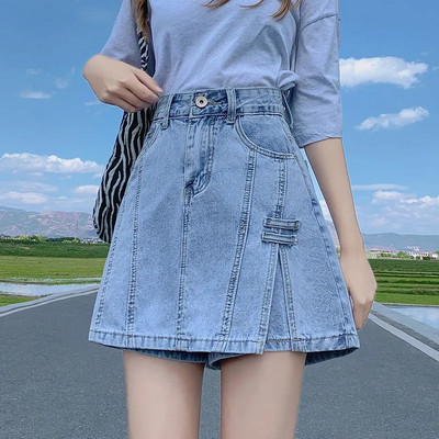 Modne traper kratke hlače visokog struka Ženske ljetne dizajnerske široke jeans kratke hlače Lažne dvodijelne traperice s podstavom Plave hlače