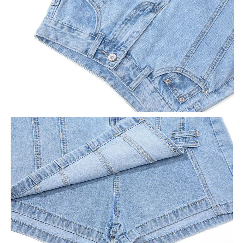 Modne traper kratke hlače visokog struka Ženske ljetne dizajnerske široke jeans kratke hlače Lažne dvodijelne traperice s podstavom Plave hlače