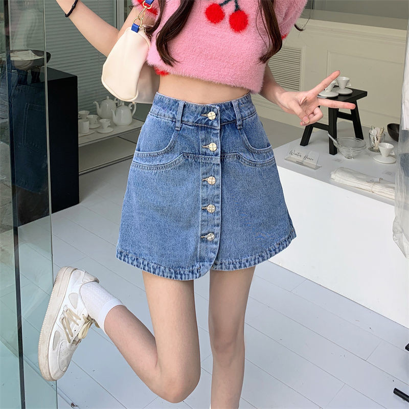 Ljetne traper kratke hlače s jednim kopčanjem Ženske korejske modne Jean Culottes hlače visokog struka 2023 Mini hlače Plave crne široke kratke hlače