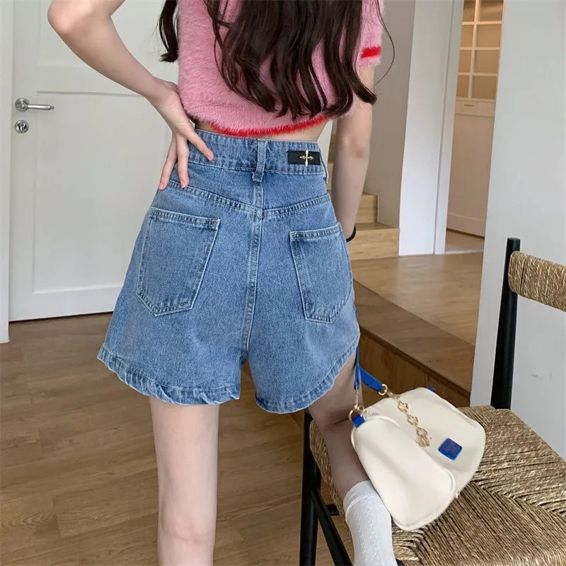 Ljetne traper kratke hlače s jednim kopčanjem Ženske korejske modne Jean Culottes hlače visokog struka 2023 Mini hlače Plave crne široke kratke hlače