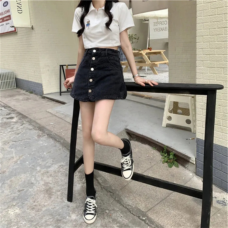Ljetne traper kratke hlače s jednim kopčanjem Ženske korejske modne Jean Culottes hlače visokog struka 2023 Mini hlače Plave crne široke kratke hlače