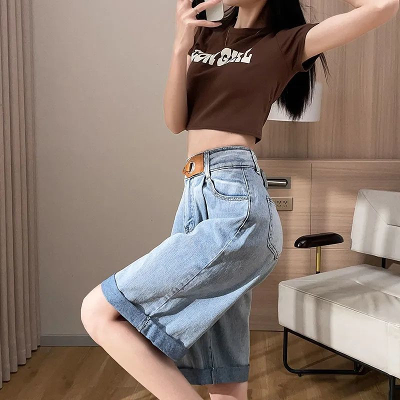 Kratke traper hlače Ženske do koljena Ljeto 2023. Široke S-3XL Manžete visokog struka Harajuku Vintage Clothing Moda Uni-match Daily Mujer