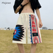 Rövidnadrágok Férfi Retro divat Geometrikus nyári térdig érő paneles húzózsinór amerikai stílusú tinédzserek High Street légáteresztő hangulatos