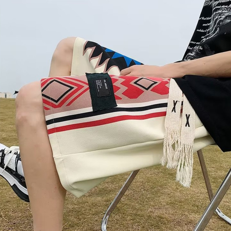 Rövidnadrágok Férfi Retro divat Geometrikus nyári térdig érő paneles húzózsinór amerikai stílusú tinédzserek High Street légáteresztő hangulatos