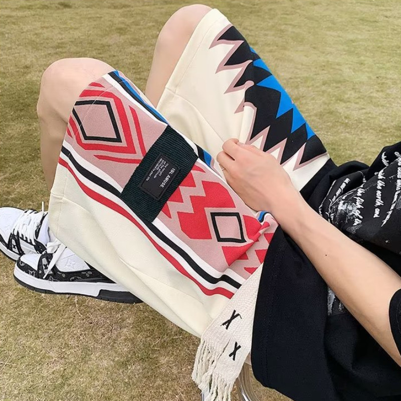 Rövidnadrágok Férfi Retro divat Geometrikus nyári térdig érő paneles húzózsinór amerikai stílusú tinédzserek High Street légáteresztő hangulatos