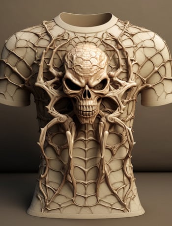 Винтидж тениска за мъже Horror Undead Spider Skull Pattern 3D Printed Oversize тениска с къс ръкав Модно мъжко облекло