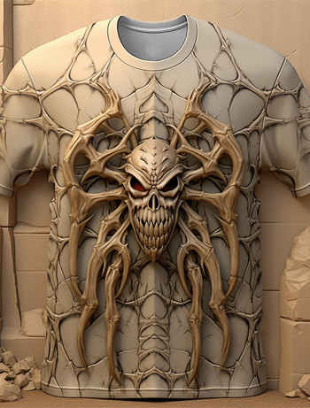 Винтидж тениска за мъже Horror Undead Spider Skull Pattern 3D Printed Oversize тениска с къс ръкав Модно мъжко облекло